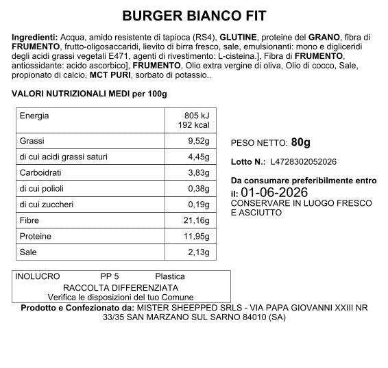 BURGER BIANCO FIT 80GR