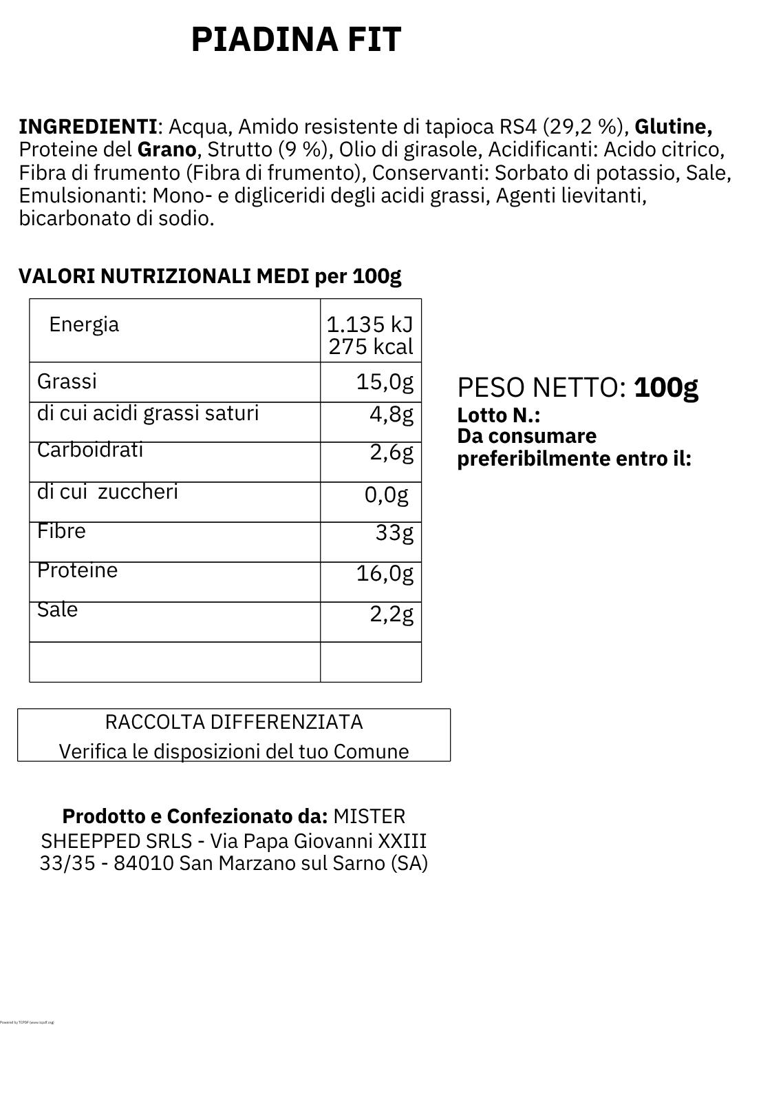Piadina Fit - 5pz x 100gr
